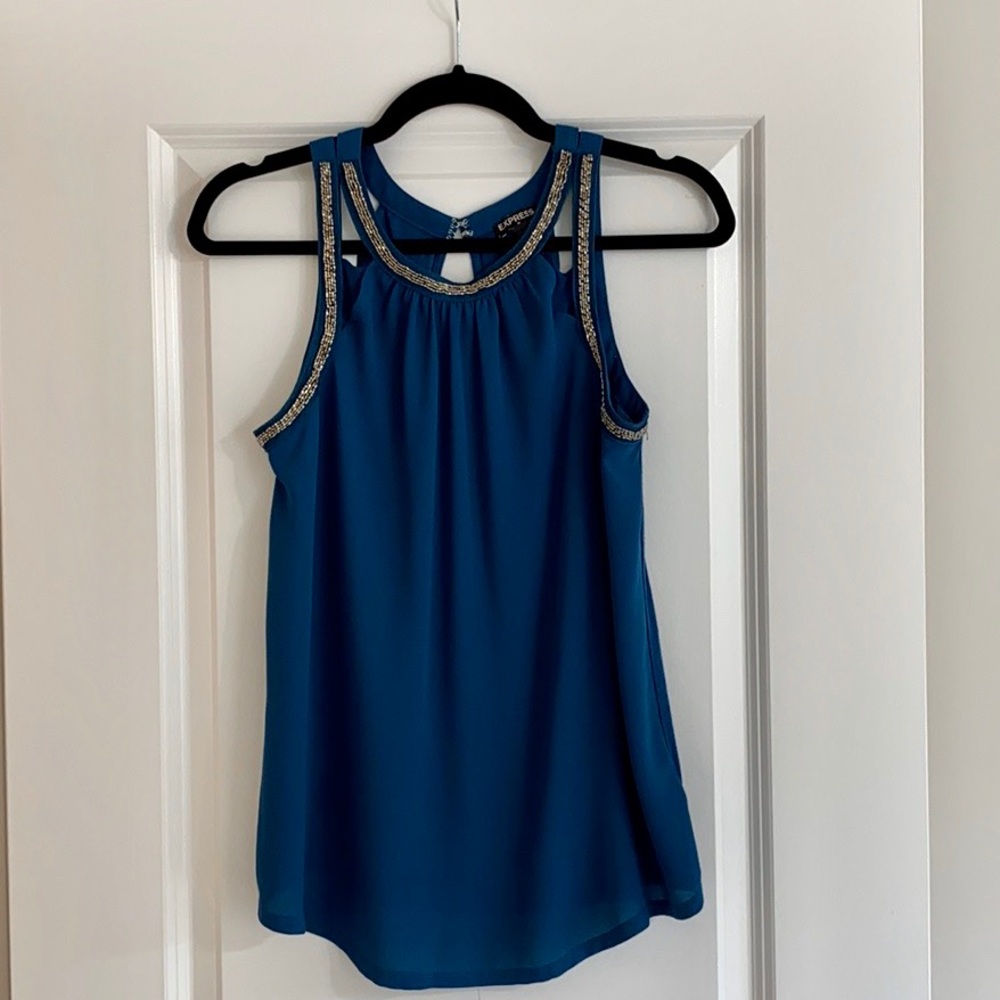 Teal tank with beading trim